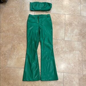Green Faux Leather Pants and Top Set